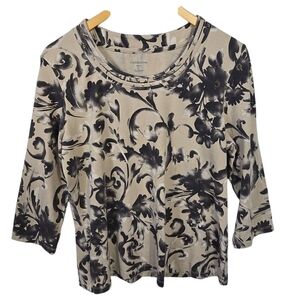 Croft & Barrow Black and Cream Floral Long Sleeve Top